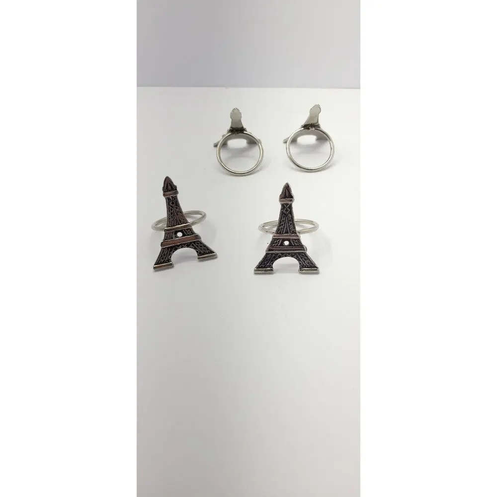 Eiffel Tower Napkin Rings Set of 4 Silver Tone Paris France Table Decor